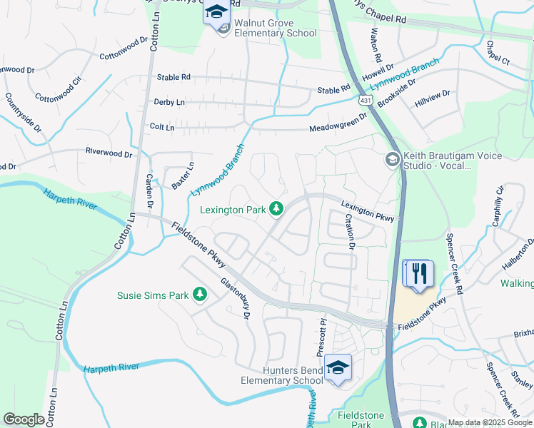 map of restaurants, bars, coffee shops, grocery stores, and more near 1325 Summer Haven Circle in Franklin