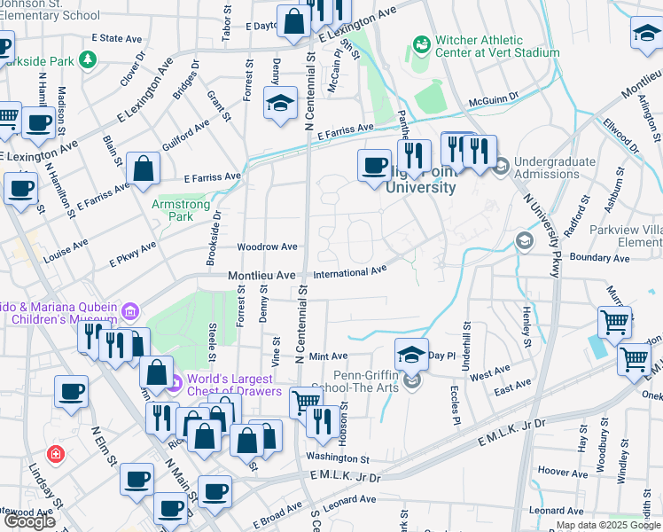 map of restaurants, bars, coffee shops, grocery stores, and more near in High Point