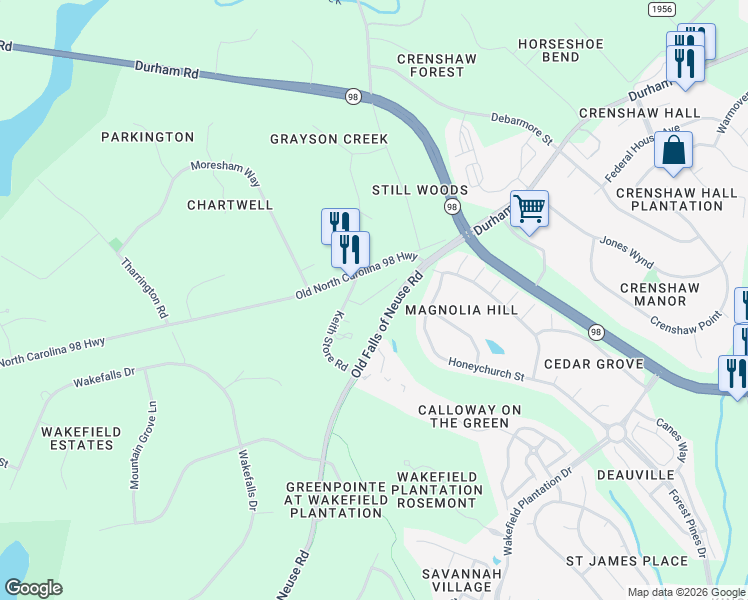 map of restaurants, bars, coffee shops, grocery stores, and more near 2510 Spring Oaks Way in Raleigh