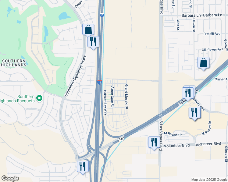 map of restaurants, bars, coffee shops, grocery stores, and more near 12167 Indigo Falls Road in Las Vegas