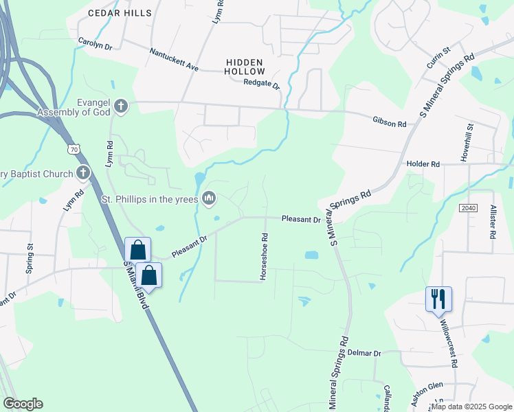 map of restaurants, bars, coffee shops, grocery stores, and more near 8 Maidenhair Court in Durham