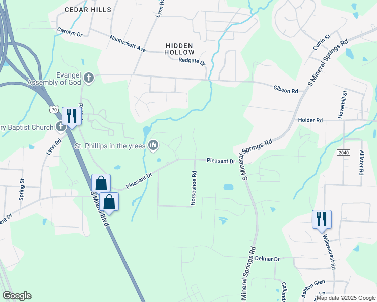 map of restaurants, bars, coffee shops, grocery stores, and more near 8 Maidenhair Court in Durham