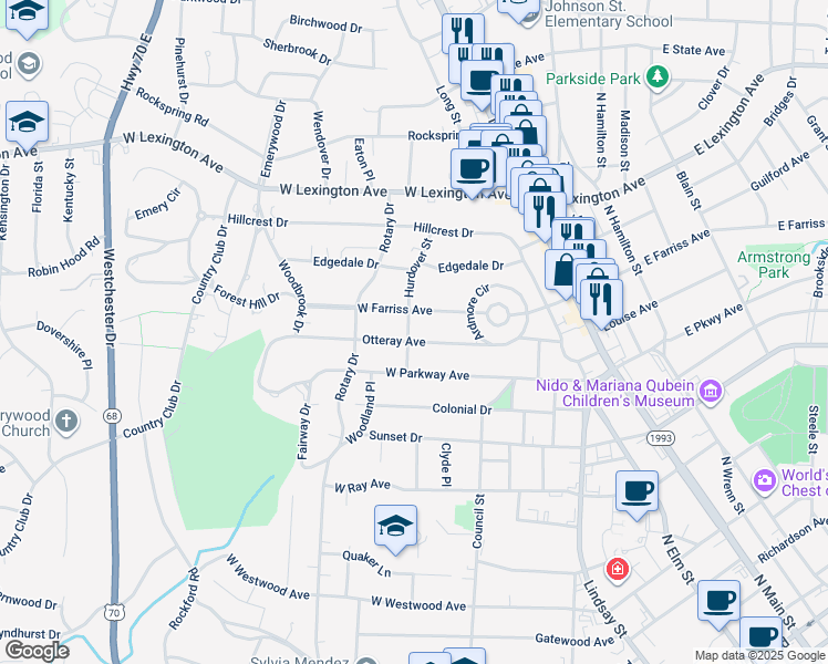 map of restaurants, bars, coffee shops, grocery stores, and more near 322 Otteray Avenue in High Point