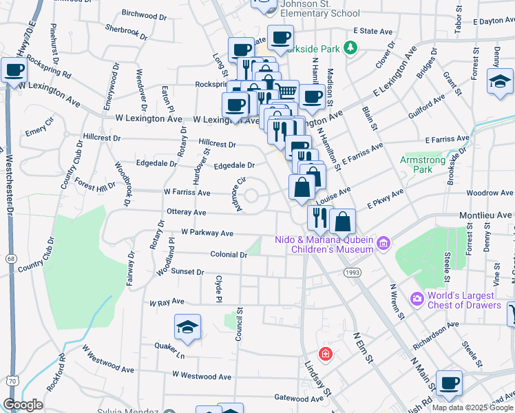 map of restaurants, bars, coffee shops, grocery stores, and more near 105 Brantley Circle in High Point