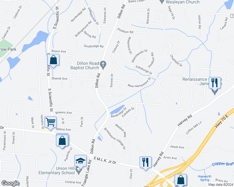map of restaurants, bars, coffee shops, grocery stores, and more near 3345 Wiliton Way in High Point