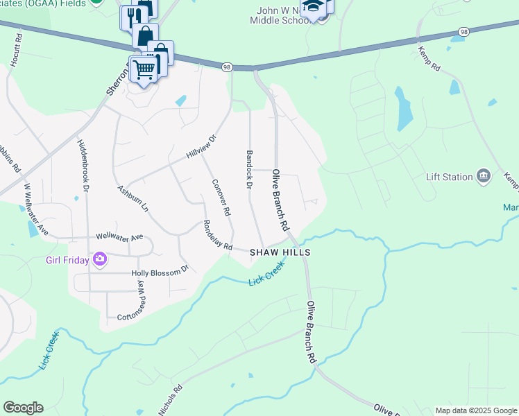 map of restaurants, bars, coffee shops, grocery stores, and more near 327 Bandock Drive in Durham