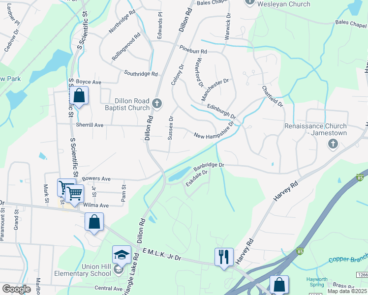 map of restaurants, bars, coffee shops, grocery stores, and more near 3353 Wiliton Way in High Point