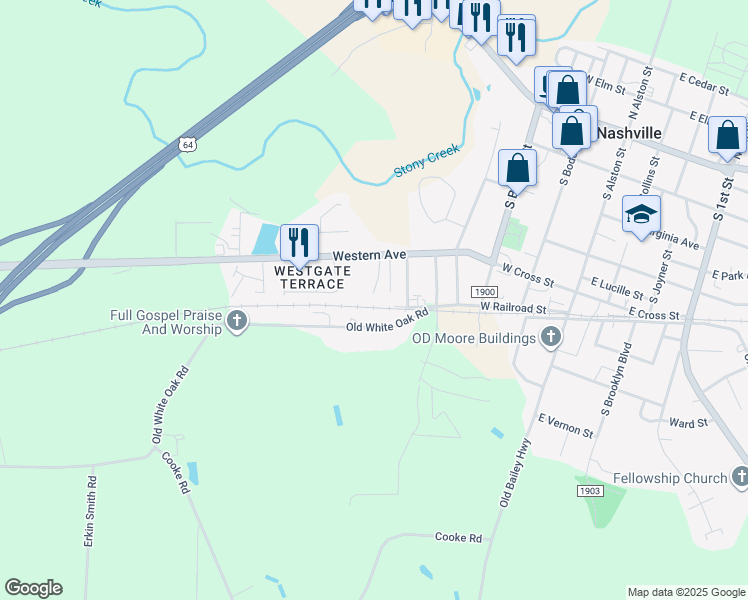 map of restaurants, bars, coffee shops, grocery stores, and more near 702 West Railroad Street in Nashville