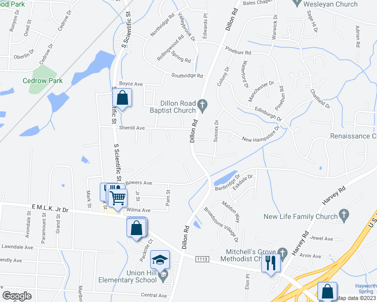 map of restaurants, bars, coffee shops, grocery stores, and more near 2983 Dillon Road in High Point