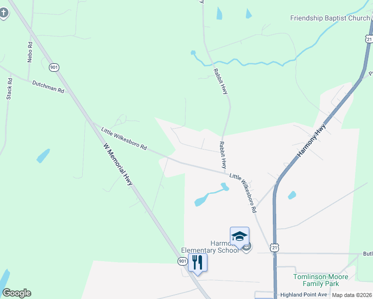 map of restaurants, bars, coffee shops, grocery stores, and more near 280 Little Wilkesboro Road in Harmony