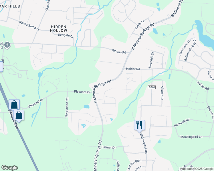 map of restaurants, bars, coffee shops, grocery stores, and more near 915 South Mineral Springs Road in Durham