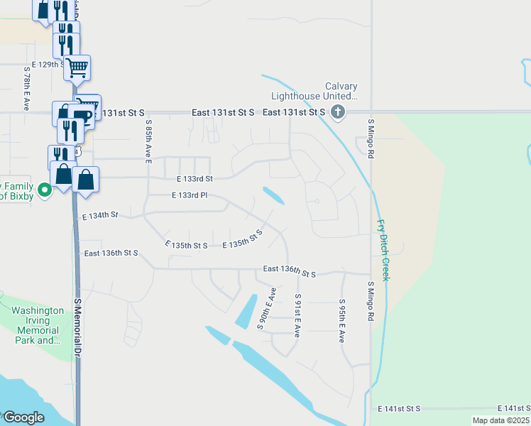 map of restaurants, bars, coffee shops, grocery stores, and more near 8959 East 135th Street South in Bixby