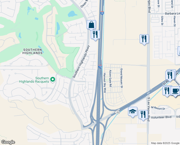 map of restaurants, bars, coffee shops, grocery stores, and more near 3030 Robert Trent Jones Lane in Las Vegas