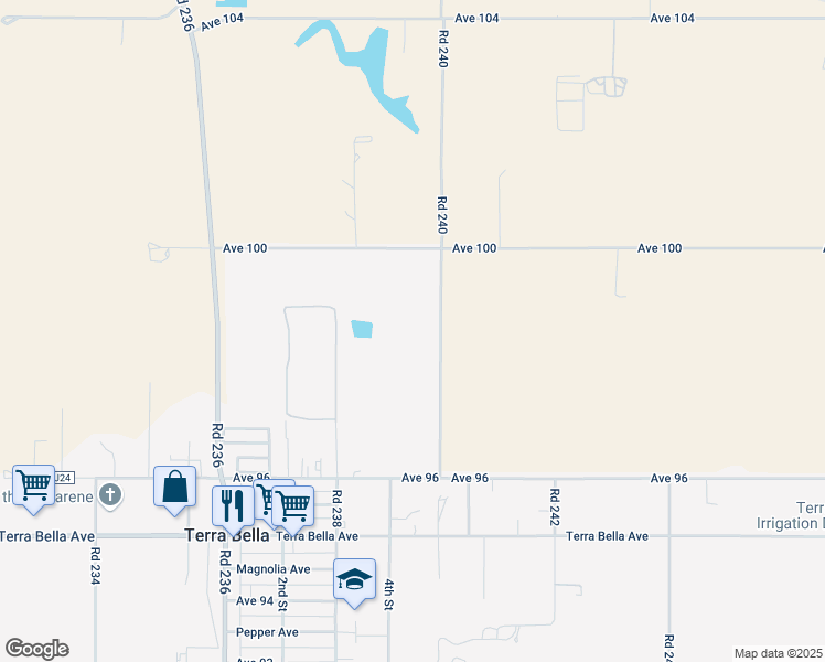 map of restaurants, bars, coffee shops, grocery stores, and more near 9883 Road 240 in Terra Bella