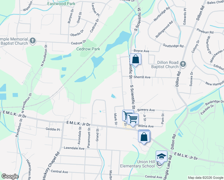 map of restaurants, bars, coffee shops, grocery stores, and more near 3400 Lovington Court in High Point