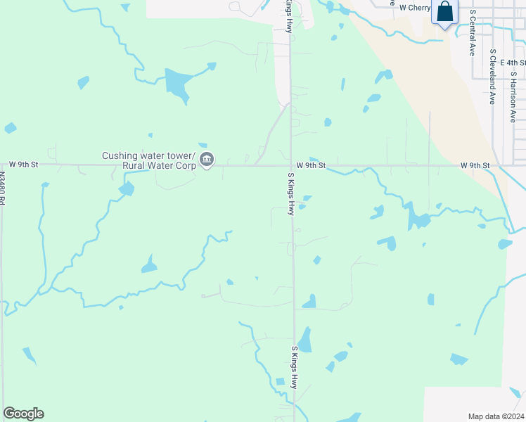 map of restaurants, bars, coffee shops, grocery stores, and more near 1105 Sunnyside Drive in Cushing