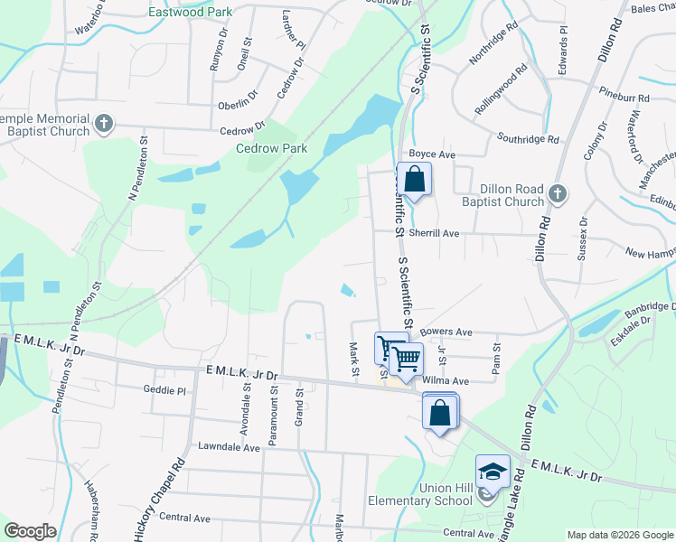 map of restaurants, bars, coffee shops, grocery stores, and more near 3400 Lovington Court in High Point