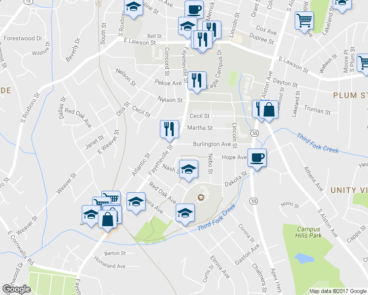 map of restaurants, bars, coffee shops, grocery stores, and more near 508 Burlington Avenue in Durham