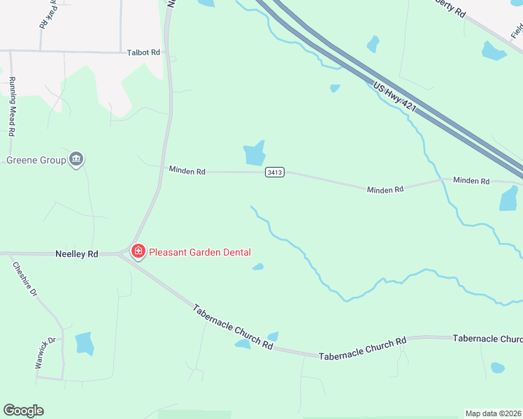 map of restaurants, bars, coffee shops, grocery stores, and more near 2610 Minden Road in Pleasant Garden