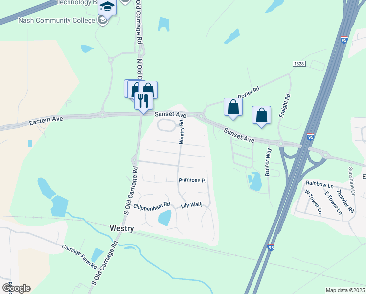 map of restaurants, bars, coffee shops, grocery stores, and more near 4641 Periwinkle Place in Rocky Mount