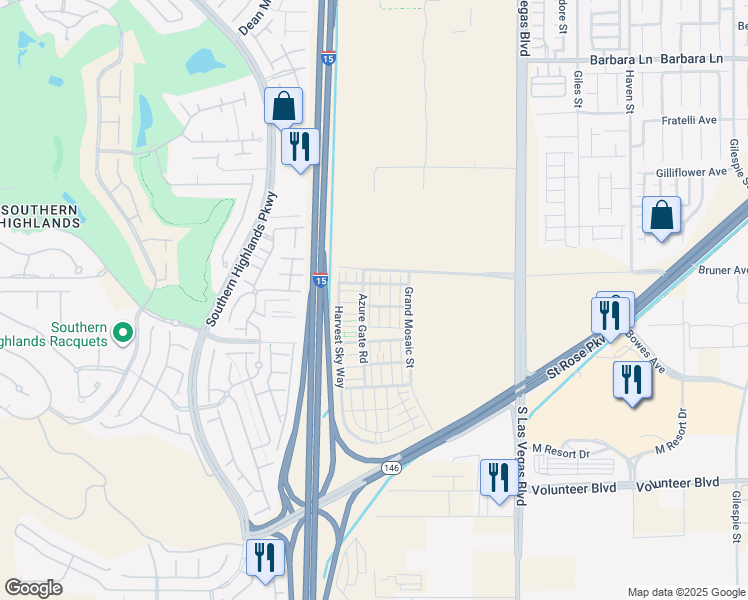 map of restaurants, bars, coffee shops, grocery stores, and more near 12167 Indigo Falls Road in Las Vegas