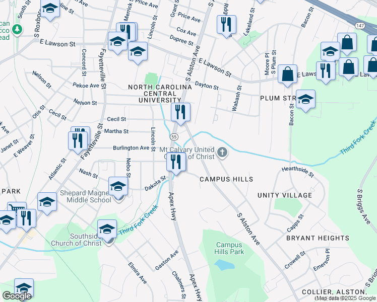 map of restaurants, bars, coffee shops, grocery stores, and more near 1802 Majestic Drive in Durham
