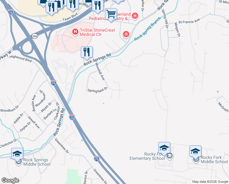 map of restaurants, bars, coffee shops, grocery stores, and more near 101 Crestside Court in Smyrna