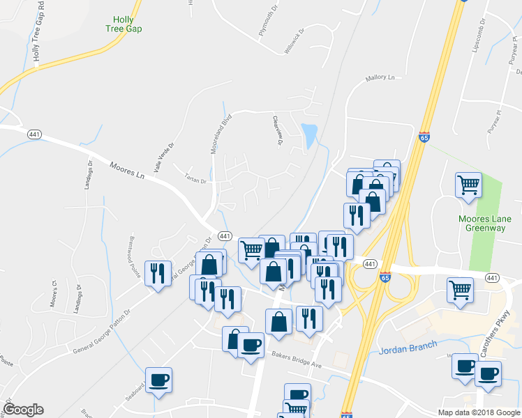 map of restaurants, bars, coffee shops, grocery stores, and more near 1600 Rosewood Drive in Brentwood