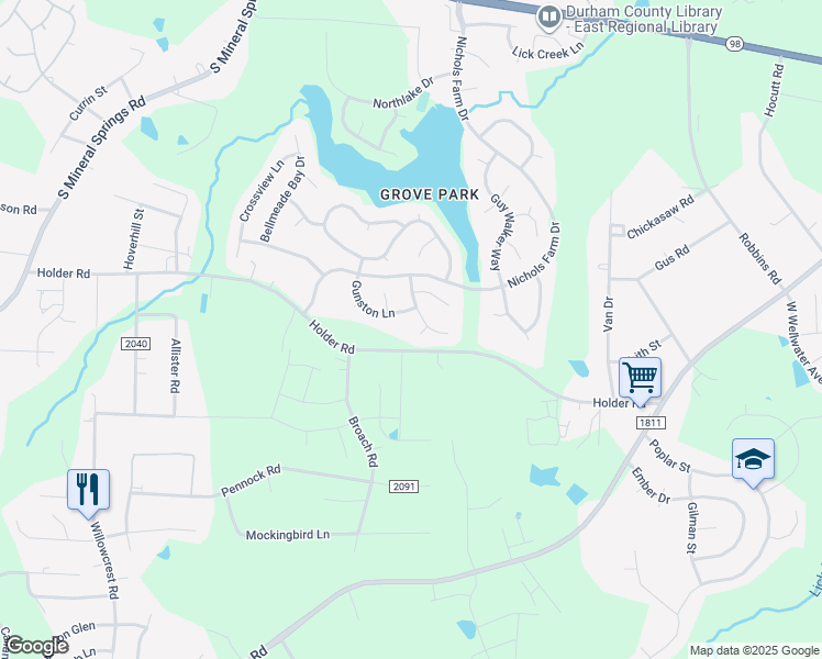 map of restaurants, bars, coffee shops, grocery stores, and more near 4504 Holder Road in Durham