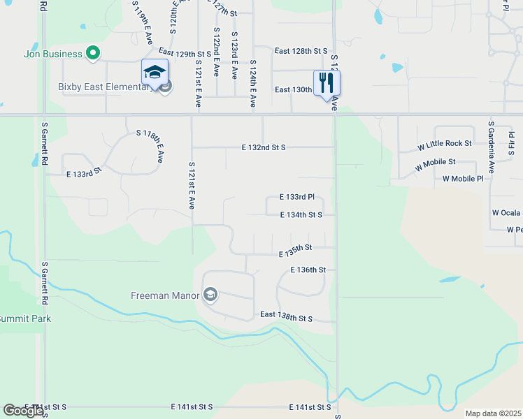 map of restaurants, bars, coffee shops, grocery stores, and more near 12514 East 134th Street South in Broken Arrow