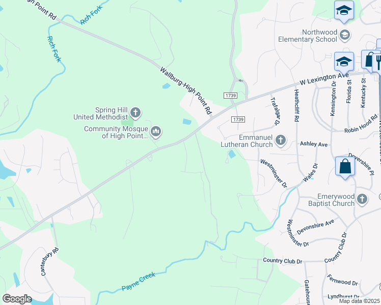 map of restaurants, bars, coffee shops, grocery stores, and more near 1613 West Lexington Avenue in High Point