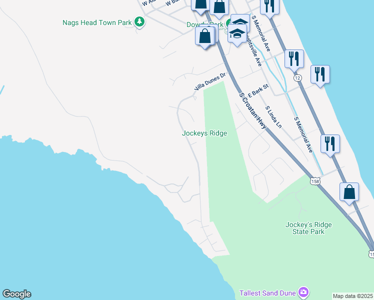 map of restaurants, bars, coffee shops, grocery stores, and more near 400 Villa Dunes Drive in Nags Head