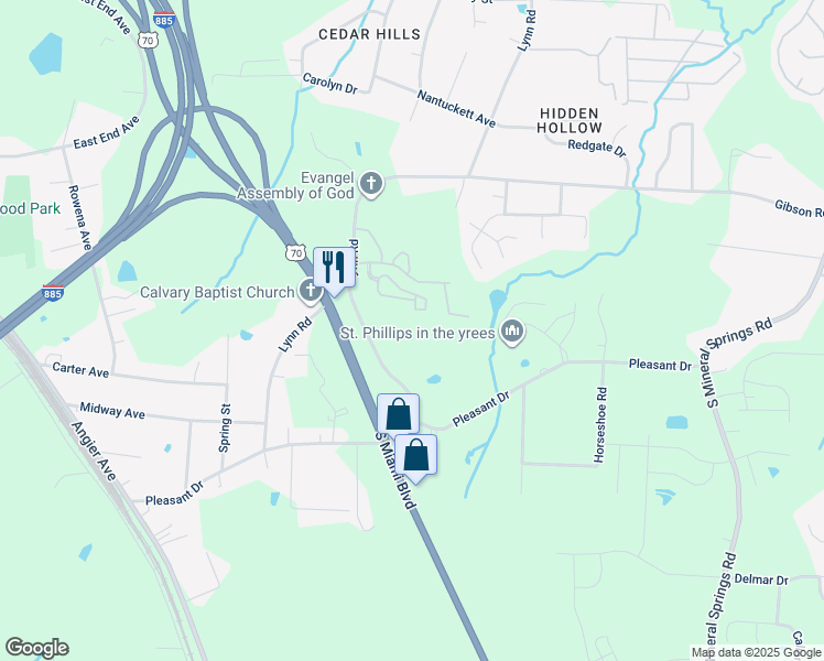 map of restaurants, bars, coffee shops, grocery stores, and more near 909 South Miami Boulevard in Durham