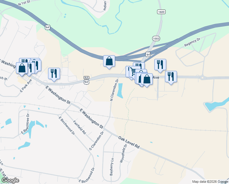 map of restaurants, bars, coffee shops, grocery stores, and more near 125 North Clarendon Drive in Nashville
