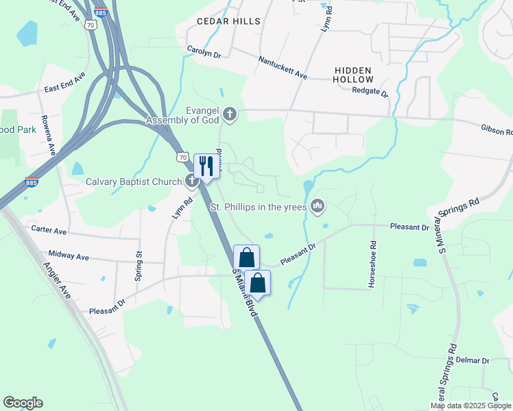 map of restaurants, bars, coffee shops, grocery stores, and more near 909 South Miami Boulevard in Durham