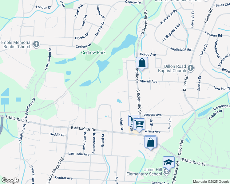 map of restaurants, bars, coffee shops, grocery stores, and more near 3401 Lovington Court in High Point