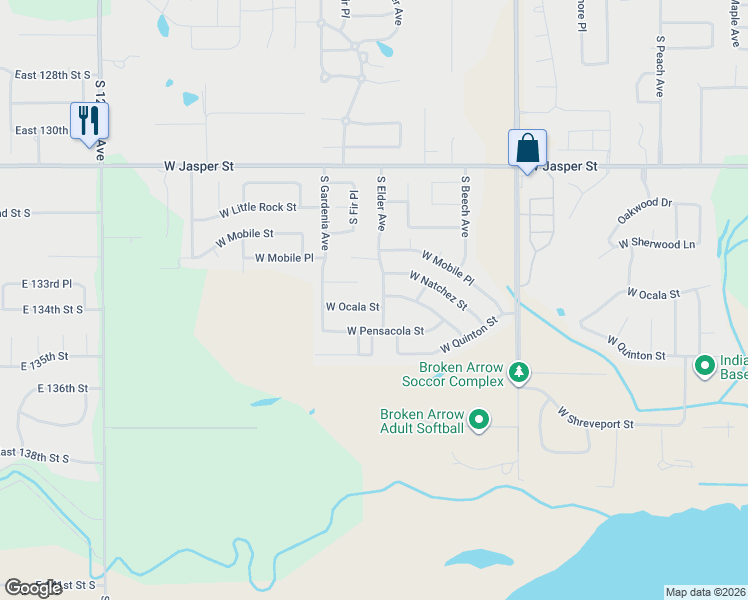 map of restaurants, bars, coffee shops, grocery stores, and more near 2700 West Pensacola Street in Broken Arrow