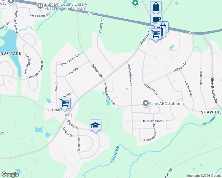 map of restaurants, bars, coffee shops, grocery stores, and more near 505 Porch Swing Place in Durham