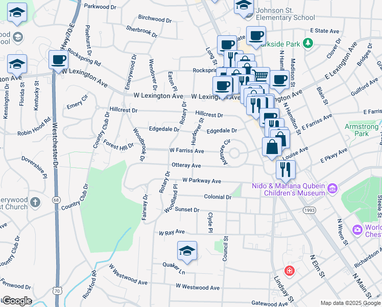map of restaurants, bars, coffee shops, grocery stores, and more near 322 Otteray Avenue in High Point