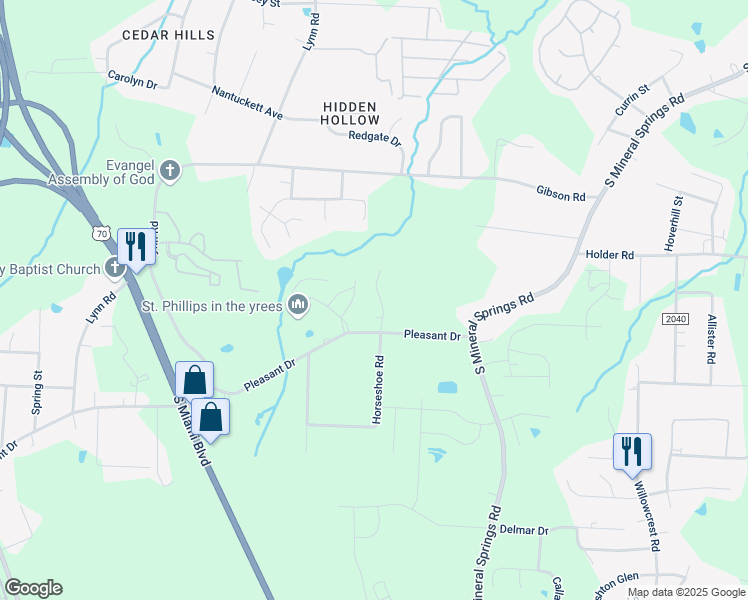map of restaurants, bars, coffee shops, grocery stores, and more near 1114 Lady Banks Drive in Durham