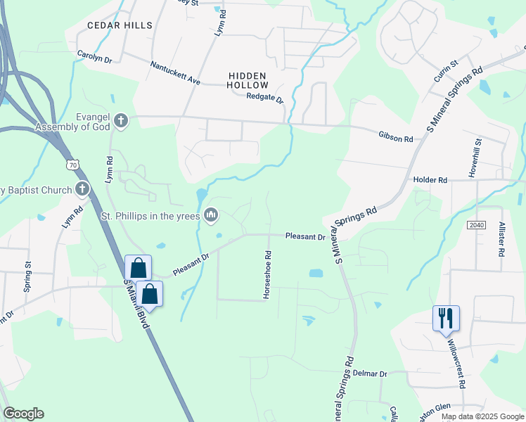 map of restaurants, bars, coffee shops, grocery stores, and more near 1114 Lady Banks Drive in Durham