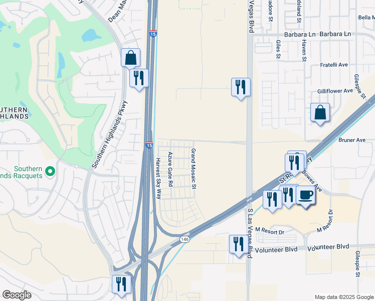map of restaurants, bars, coffee shops, grocery stores, and more near 12123 Mojave Gold Road in Las Vegas