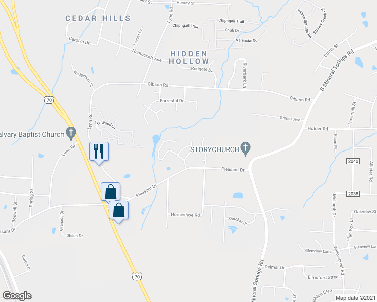 map of restaurants, bars, coffee shops, grocery stores, and more near 303 Kendall Drive in Durham