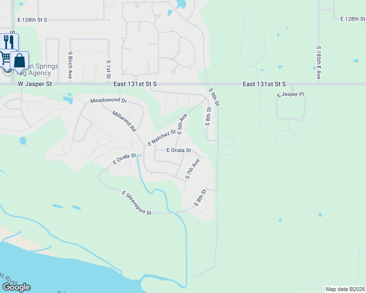 map of restaurants, bars, coffee shops, grocery stores, and more near 8337 South 5th Street East in Broken Arrow