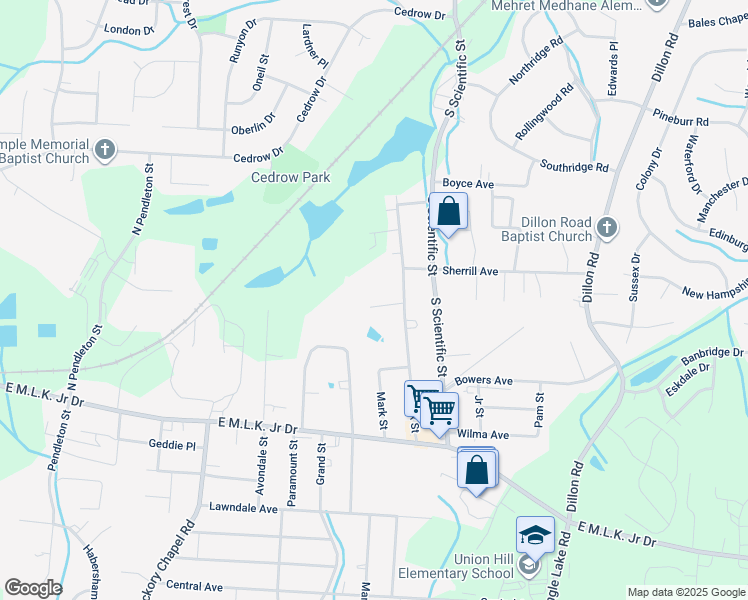 map of restaurants, bars, coffee shops, grocery stores, and more near 3407 Lovington Court in High Point