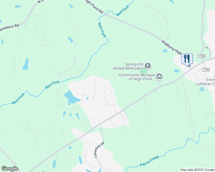 map of restaurants, bars, coffee shops, grocery stores, and more near 4215 Pennfield Way in High Point