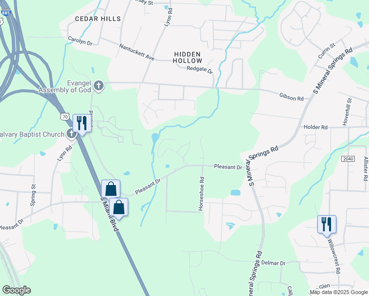 map of restaurants, bars, coffee shops, grocery stores, and more near 1013 Kendall Drive in Durham