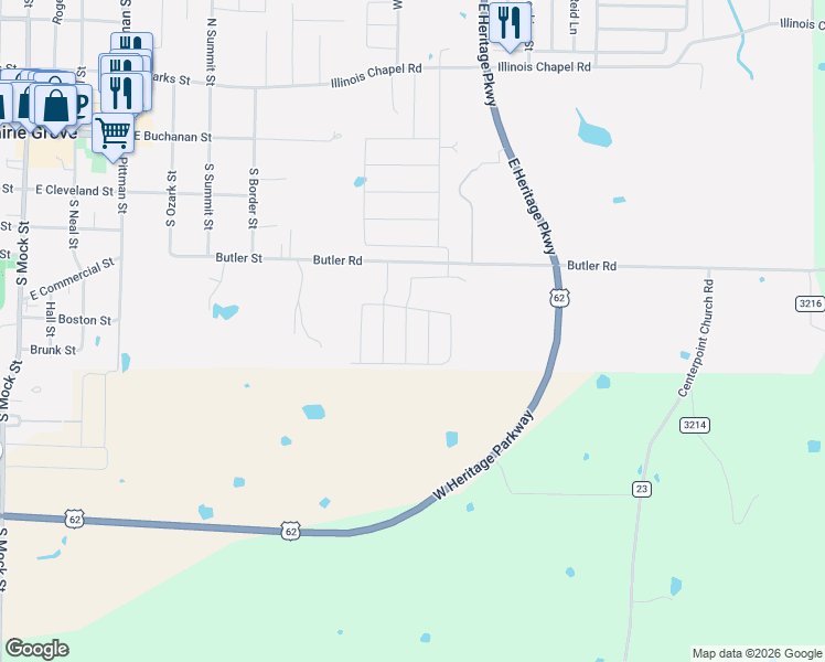 map of restaurants, bars, coffee shops, grocery stores, and more near in Prairie Grove