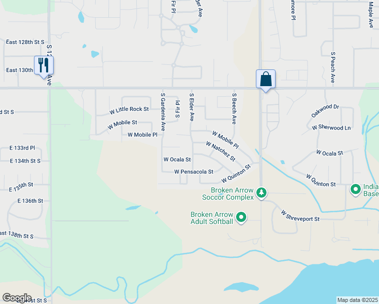 map of restaurants, bars, coffee shops, grocery stores, and more near 2600 West Natchez Street in Broken Arrow