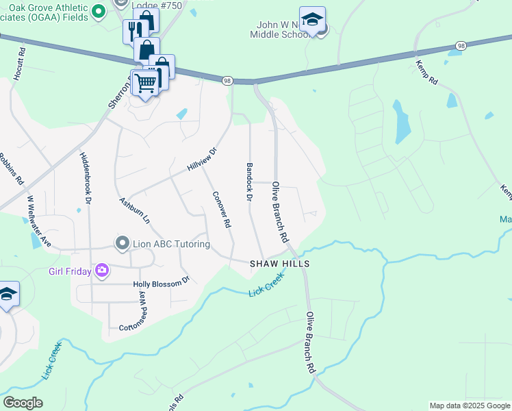 map of restaurants, bars, coffee shops, grocery stores, and more near 313 Bandock Drive in Durham